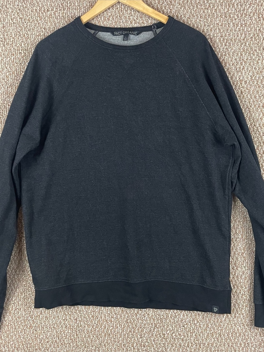 PACT Organic Sweatshirt Men’s Large Crewneck Black Cotton Blend  Soft Warm F328